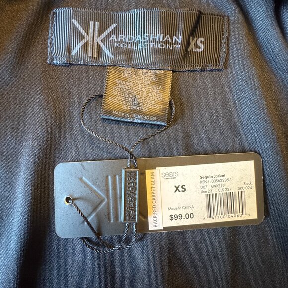 Kardashian Kollection Sequin Jacket XS Black Cropped Open Front Glam - Picture 7 of 10